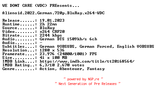 NFO for the release Alienoid.2022.German.720p.BluRay.x264-WDC by WDC
