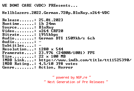 NFO for the release Hellblazers.2022.German.720p.BluRay.x264-WDC by WDC