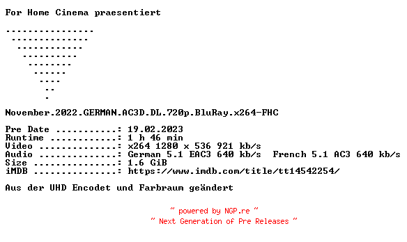NFO for the release November.2022.GERMAN.AC3D.DL.720p.BluRay.x264-FHC by FHC