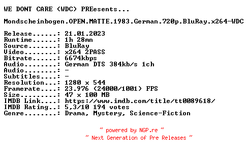 NFO for the release Mondscheinbogen.OPEN.MATTE.1983.German.720p.BluRay.x264-WDC by WDC