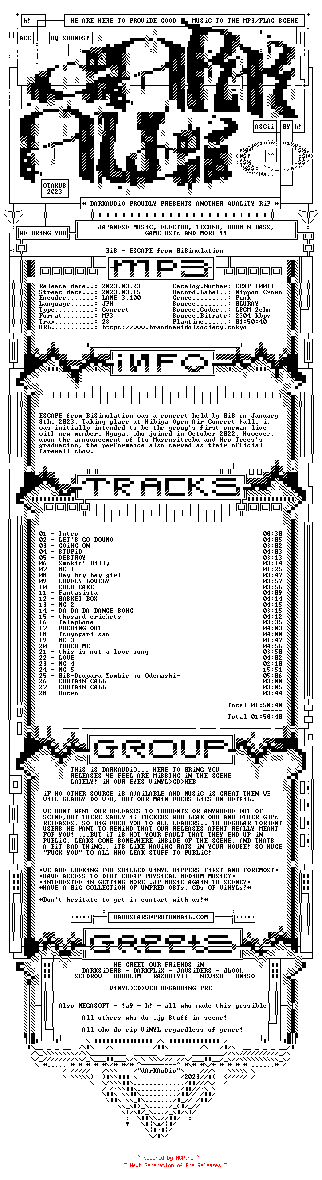 NFO for the release Bis-Escape_from_Bisimulation-(CRXP-10011)-JP-BLURAY-2023-DARKAUDiO by DARKAUDiO