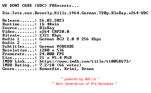 NFO for the release Die.Tote.von.Beverly.Hills.1964.German.720p.BluRay.x264-WDC by WDC