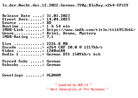 NFO for the release In.der.Nacht.des.12.2022.German.720p.BluRay.x264-SPiCY by SPiCY