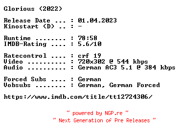 NFO for the release Glorious.German.2022.AC3.BDRip.x264-COiNCiDENCE by COiNCiDENCE