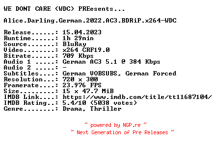 NFO for the release Alice.Darling.German.2022.AC3.BDRiP.x264-WDC by WDC