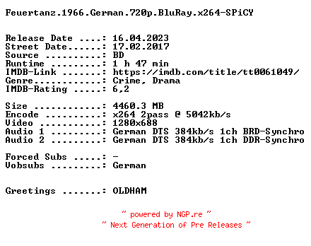 NFO for the release Feuertanz.1966.German.720p.BluRay.x264-SPiCY by SPiCY