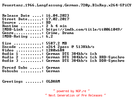 NFO for the release Feuertanz.1966.Langfassung.German.720p.BluRay.x264-SPiCY by SPiCY
