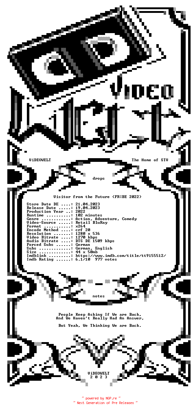 NFO for the release Visitor.from.the.Future.2022.German.720p.BluRay.x264-ViDEOWELT by ViDEOWELT
