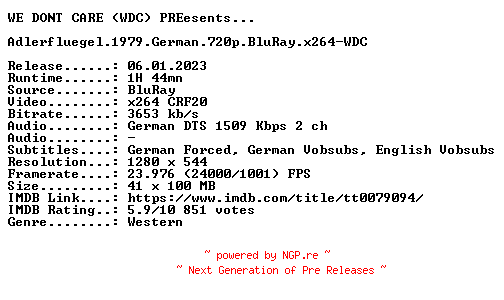 NFO for the release Adlerfluegel.1979.German.720p.BluRay.x264-WDC by WDC