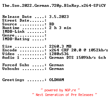 NFO for the release The.Son.2022.German.720p.BluRay.x264-SPiCY by SPiCY