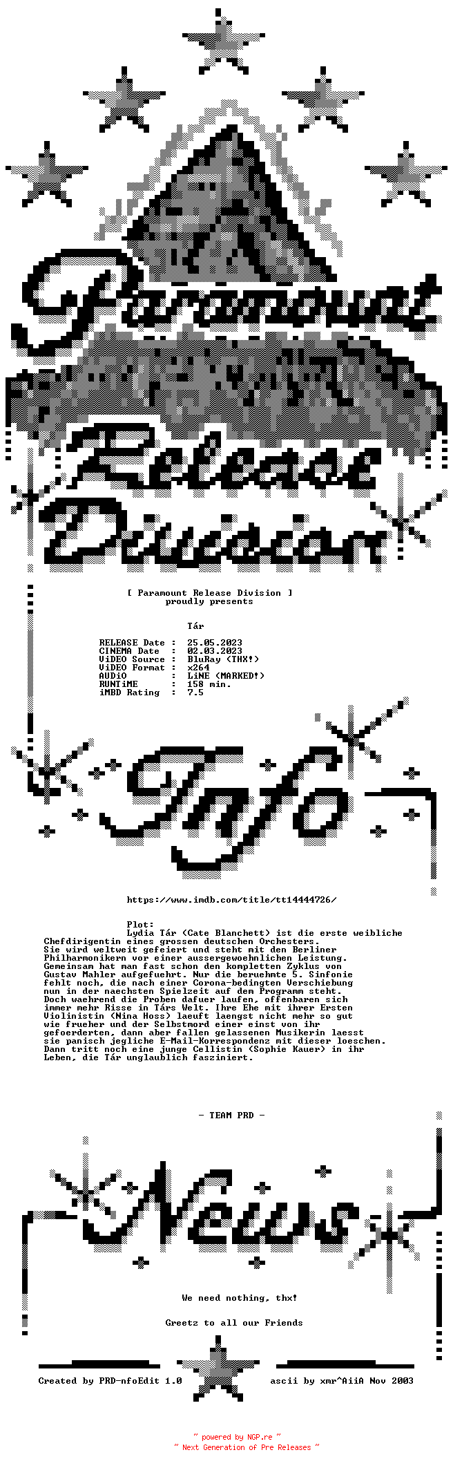 NFO for the release Tar.2022.German.LD.BDRip.x264-PRD by PRD