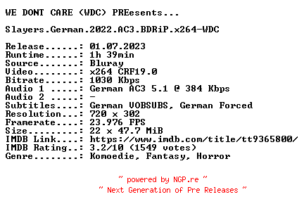 NFO for the release Slayers.German.2022.AC3.BDRiP.x264-WDC by WDC
