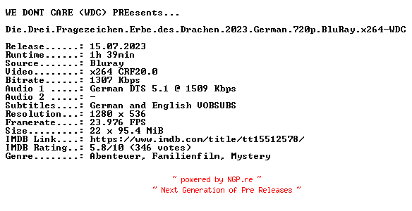 NFO for the release Die.Drei.Fragezeichen.Erbe.des.Drachen.2023.German.720p.BluRay.x264-WDC by WDC