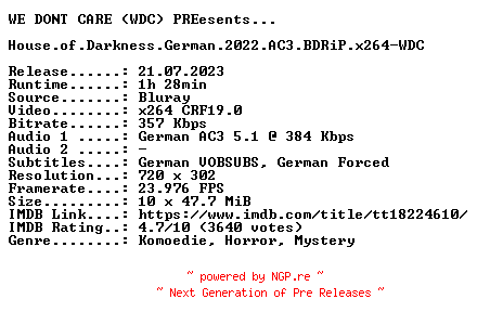 NFO for the release House.of.Darkness.German.2022.AC3.BDRiP.x264-WDC by WDC