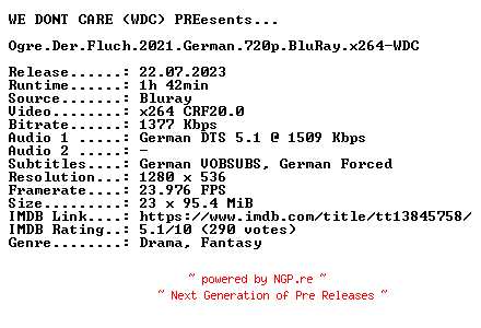 NFO for the release Ogre.Der.Fluch.2021.German.720p.BluRay.x264-WDC by WDC