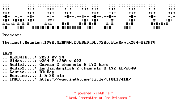 NFO for the release The.Last.Reunion.1980.GERMAN.DUBBED.DL.720p.BluRay.x264-WiSHTV by WiSHTV