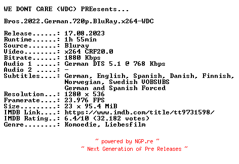 NFO for the release Bros.2022.German.720p.BluRay.x264-WDC by WDC