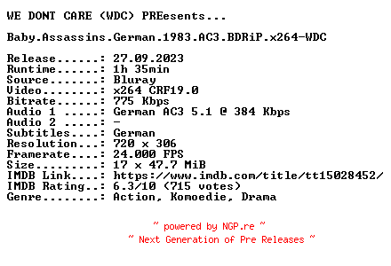 NFO for the release Baby.Assassins.German.1983.AC3.BDRiP.x264-WDC by WDC