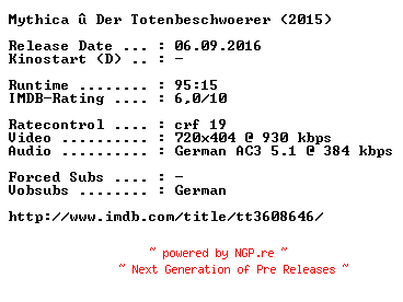 NFO for the release Mythica.Der.Totenbeschwoerer.German.2015.AC3.BDRip.x264-COiNCiDENCE by COiNCiDENCE