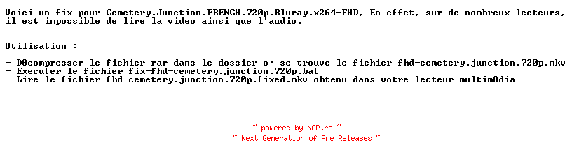 NFO for the release Cemetery.Junction.FRENCH.FiX.720p.Bluray.x264-iND by iND