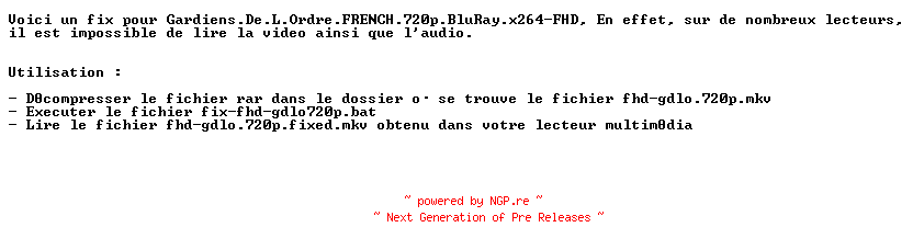 NFO for the release Gardiens.De.L.Ordre.FRENCH.FiX.720p.BluRay.x264-iND by iND