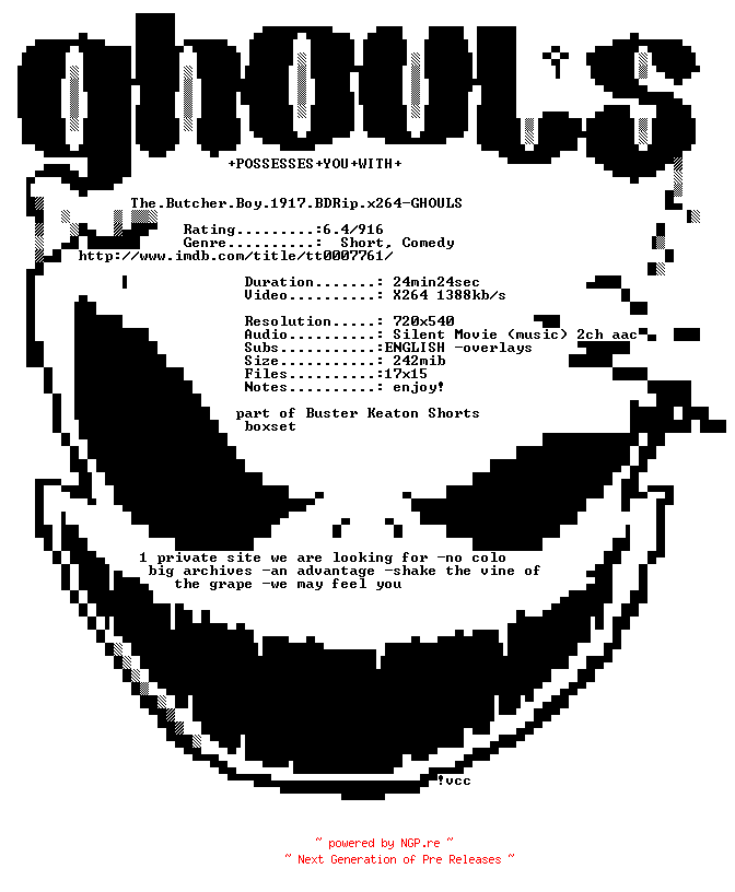 NFO for the release The.Butcher.Boy.1917.BDRip.x264-GHOULS by GHOULS