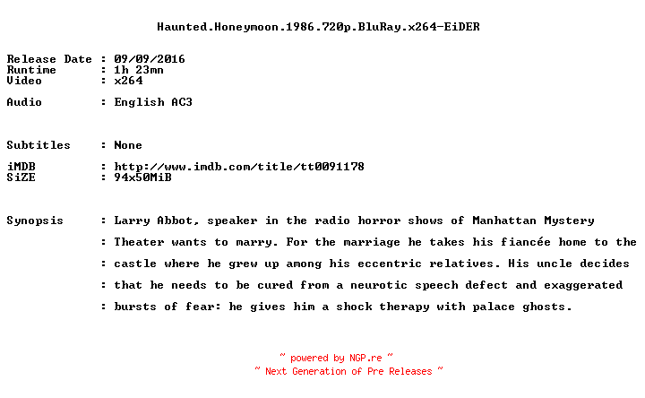 NFO for the release Haunted.Honeymoon.1986.720p.BluRay.x264-EiDER by EiDER