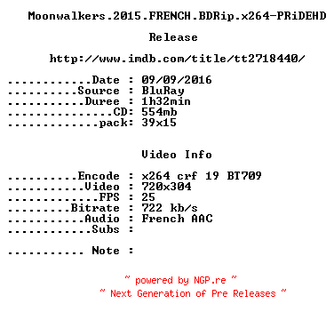 NFO for the release Moonwalkers.2015.FRENCH.BDRip.x264-PRiDEHD by PRiDEHD