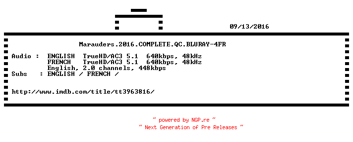 NFO for the release Marauders.2016.COMPLETE.QC.BLURAY-4FR by 4FR