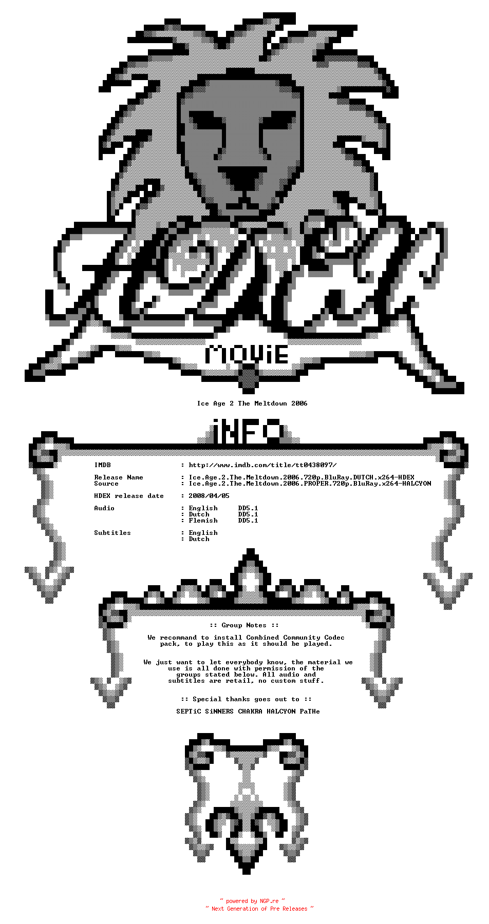 NFO for the release Ice.Age.2.The.Meltdown.2006.720p.BluRay.DUTCH.x264-HDEX by HDEX