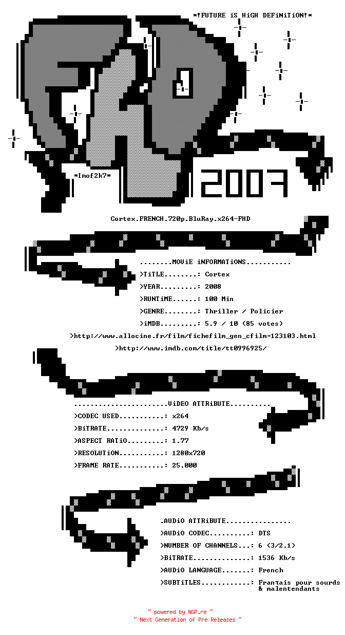 NFO for the release Cortex.FRENCH.720p.BluRay.x264-FHD by FHD