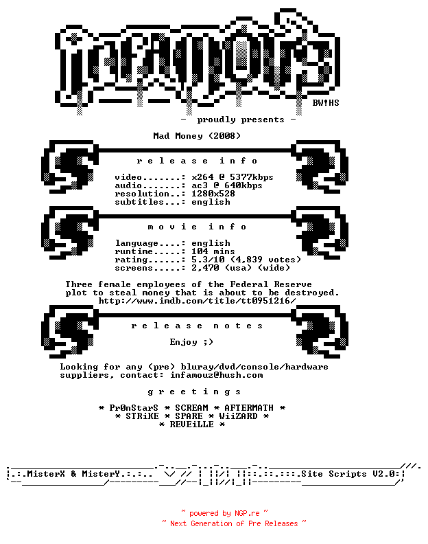 NFO for the release Mad.Money.720p.BluRay.x264-iNFAMOUS by iNFAMOUS