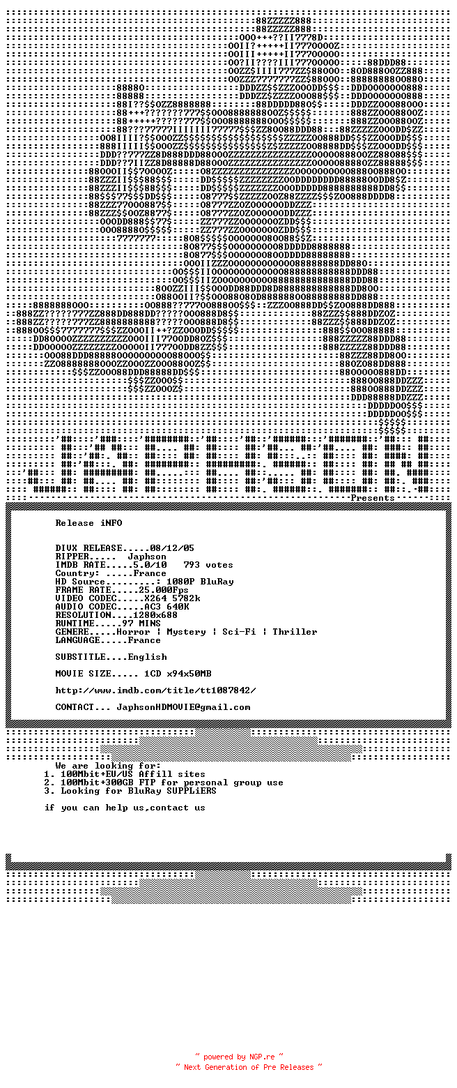 NFO for the release Eden.Log.2007.720p.BluRay.x264-Japhson by Japhson