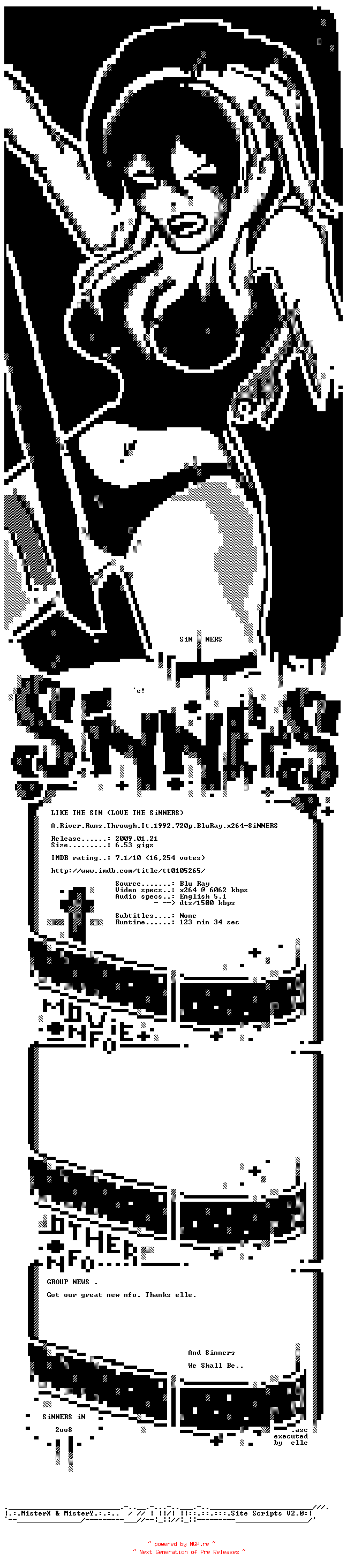 NFO for the release A.River.Runs.Through.It.1992.720p.BluRay.x264-SiNNERS by SiNNERS