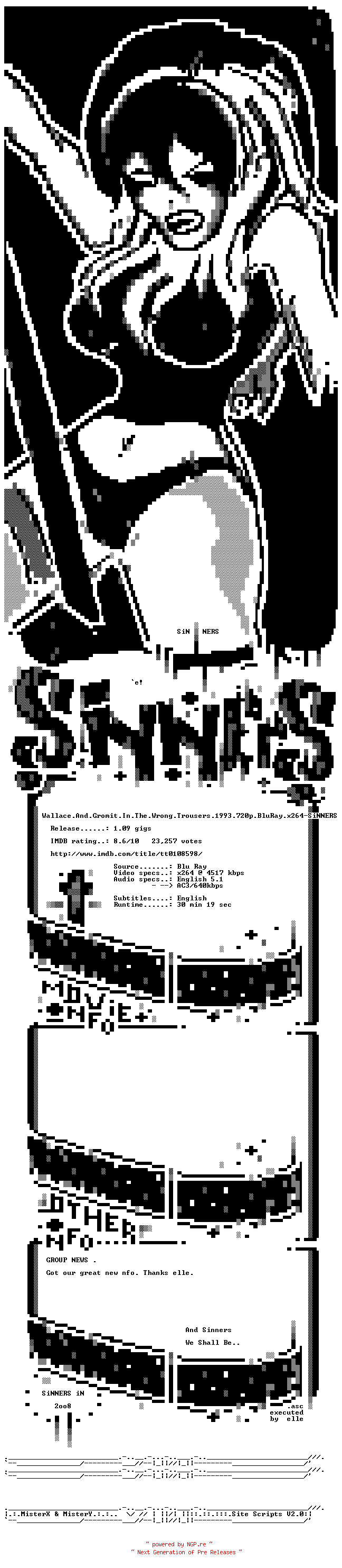 NFO for the release Wallace.And.Gromit.In.The.Wrong.Trousers.1993.720p.BluRay.x264-SiNNERS by SiNNERS