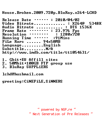 NFO for the release House.Broken.2009.720p.BluRay.x264-LCHD by LCHD