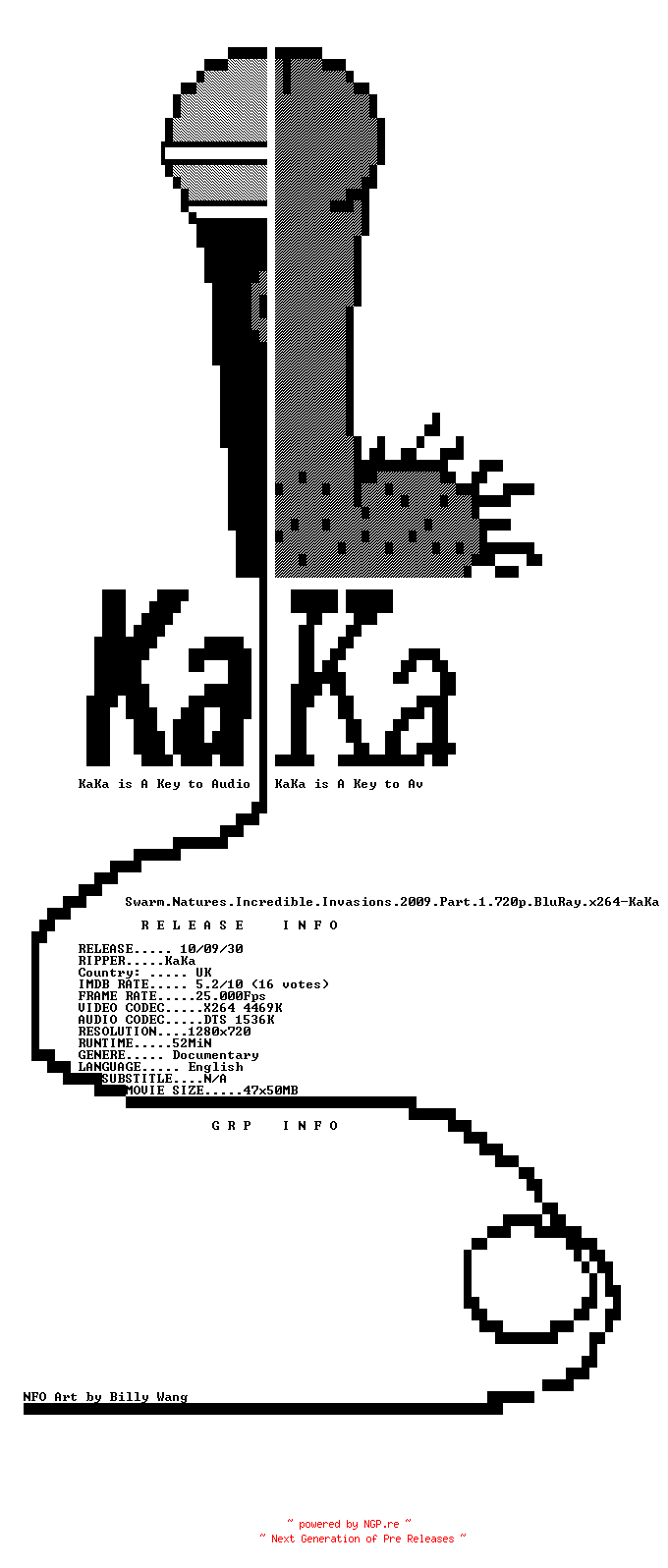NFO for the release Swarm.Natures.Incredible.Invasions.2009.Part.1.720p.BluRay.x264-KaKa by KaKa