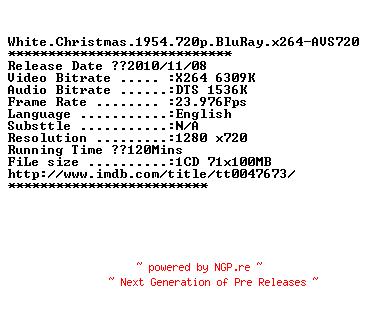 NFO for the release White.Christmas.1954.720p.BluRay.x264-AVS720 by AVS720