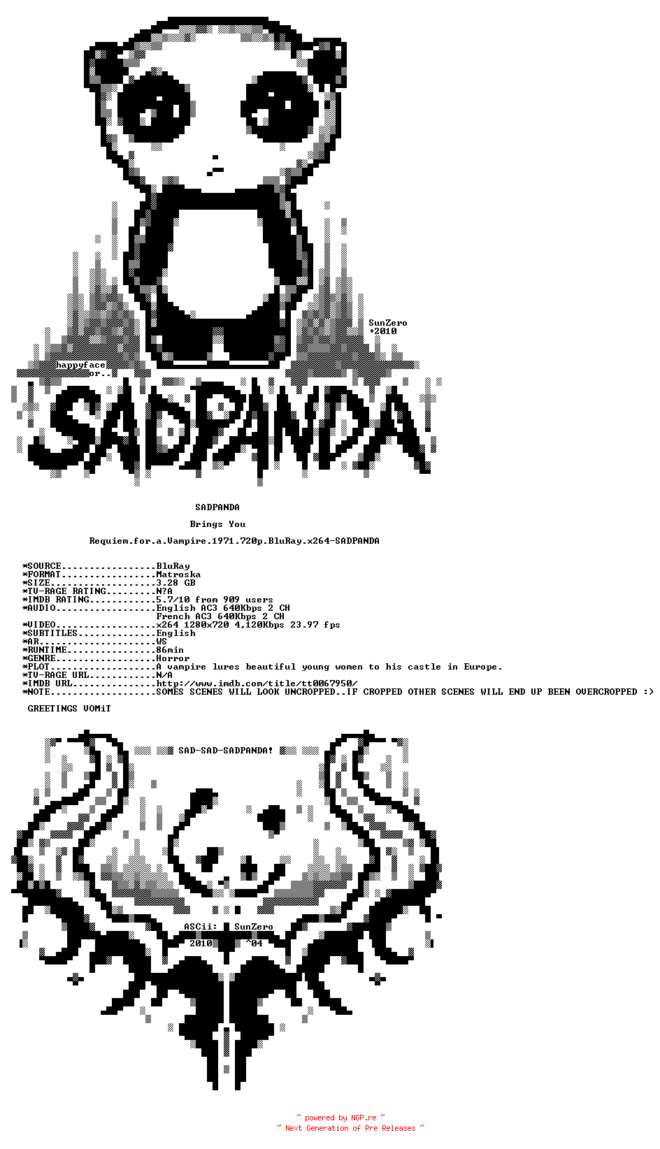 NFO for the release Requiem.for.a.Vampire.1971.720p.BluRay.x264-SADPANDA by SADPANDA