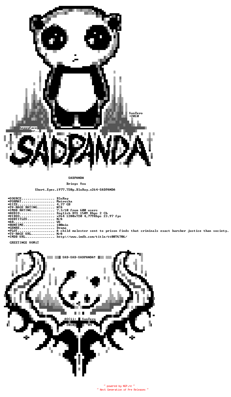 NFO for the release Short.Eyes.1977.720p.BluRay.x264-SADPANDA by SADPANDA