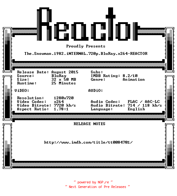 NFO for the release The.Snowman.1982.iNTERNAL.720p.BluRay.x264-REACTOR by REACTOR