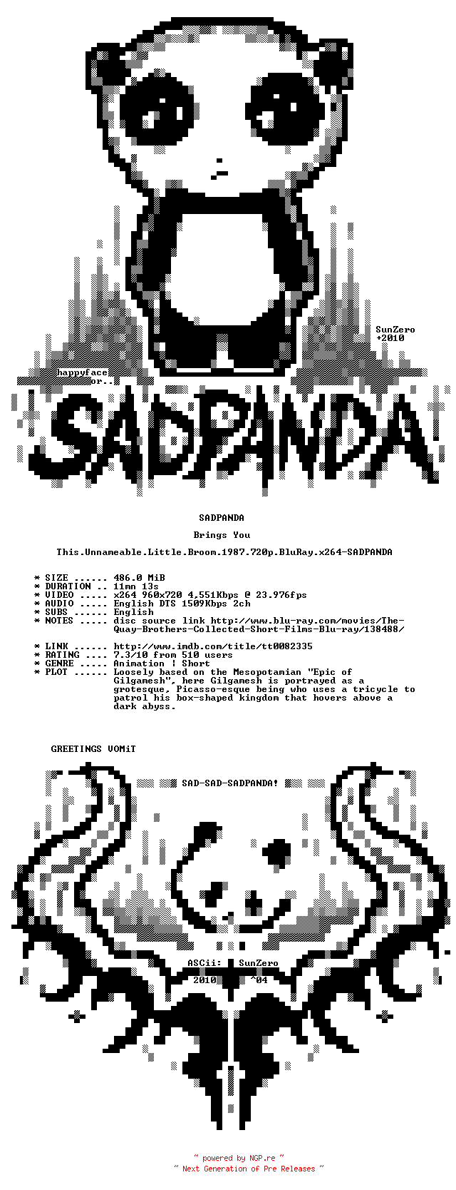 NFO for the release This.Unnameable.Little.Broom.1987.720p.BluRay.x264-SADPANDA by SADPANDA