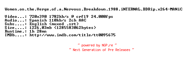 NFO for the release Women.on.the.Verge.of.a.Nervous.Breakdown.1988.iNTERNAL.BDRip.x264-MANiC by MANiC