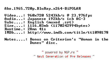 NFO for the release Ako.1965.720p.BluRay.x264-BiPOLAR by BiPOLAR