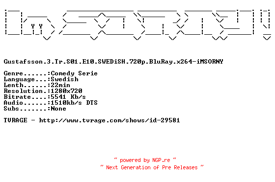 NFO for the release Gustafsson.3.Tr.S01.E10.SWEDiSH.720p.BluRay.x264-iMSORNY by iMSORNY