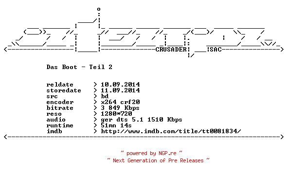 NFO for the release Das.Boot.Teil.2.German.720p.BluRay.x264-iNTENTiON by iNTENTiON