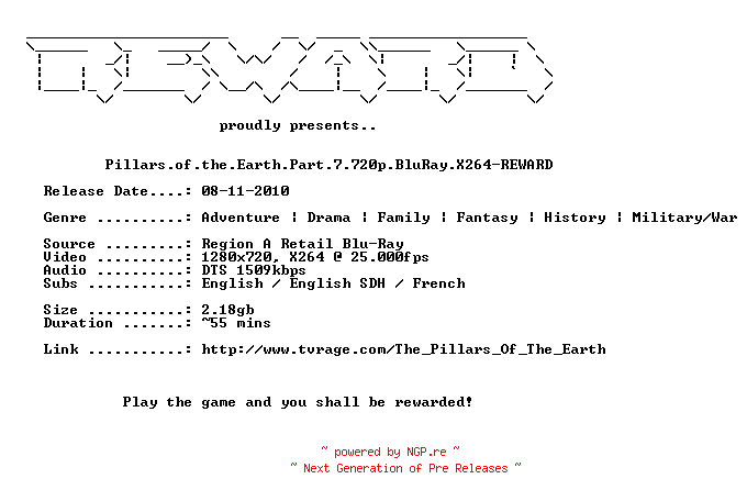 NFO for the release Pillars.of.the.Earth.Part.7.720p.BluRay.X264-REWARD by REWARD