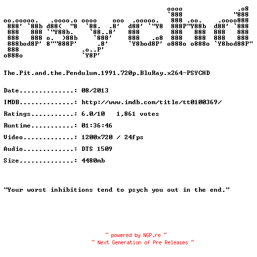 NFO for the release The.Pit.and.the.Pendulum.1991.720p.BluRay.x264-PSYCHD by PSYCHD