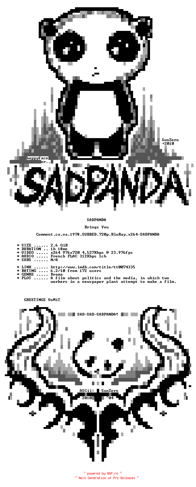 NFO for the release Comment.ca.va.1978.SUBBED.720p.BluRay.x264-SADPANDA by SADPANDA