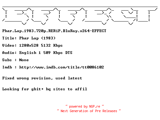 NFO for the release Phar.Lap.1983.720p.RERiP.BluRay.x264-EFFECT by EFFECT